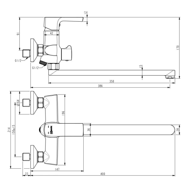 смеситель для ванны lemark ursus lm7251bl черный