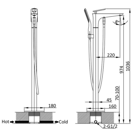 смеситель напольный для ванны vincea vtf-102ch