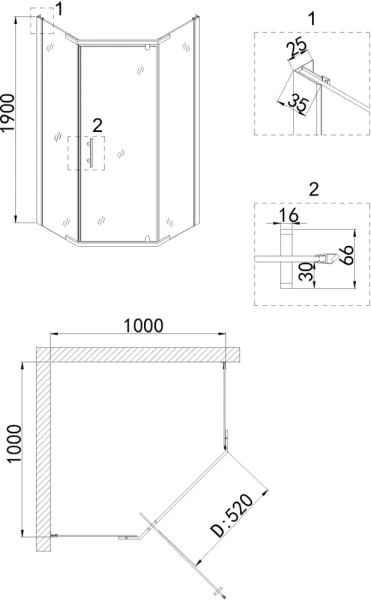 душевой уголок niagara nova ng-6634-08 100×100, пятиугольный цвет хром