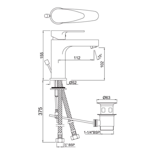 смеситель для раковины с донным клапаном jaquar vignette prime vgp-chr-81051b