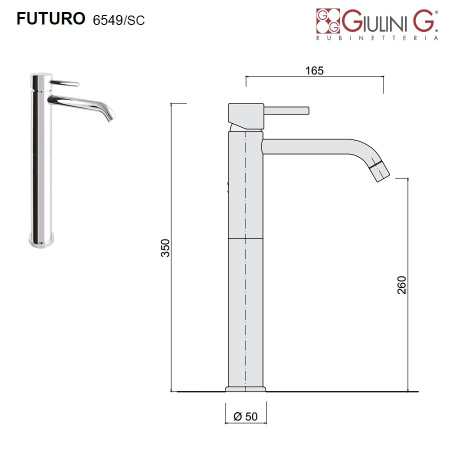 смеситель для раковины giulini futuro hi хром f6549/sc высокий