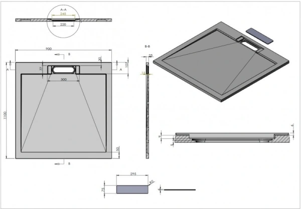 душевой поддон из искусственного камня esbano luxe esp-lx119b 110x90 esplx 119b черный матовый