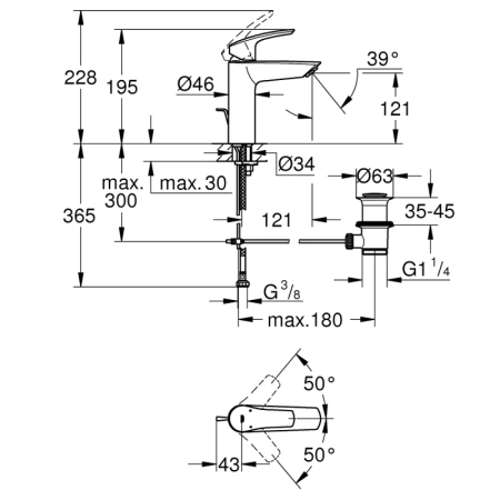 смеситель для раковины с донным клапаном grohe eurosmart 23322003