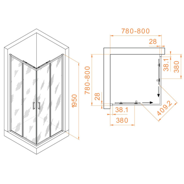 душевой уголок rgw passage pa-39b 800x800 арт 03083988-14