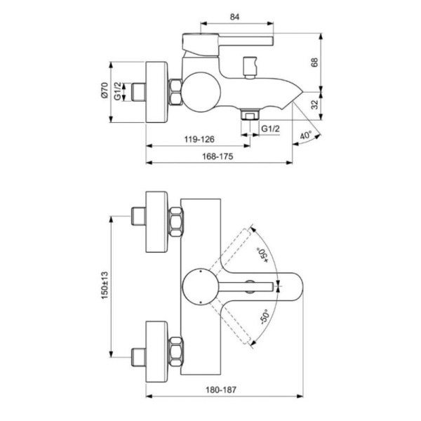 смеситель для ванны ideal standard kolva bc675u4 черный хром