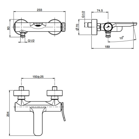 смеситель fima carlo frattini flo f3804/1ns для ванны, настенный, чёрный матовый