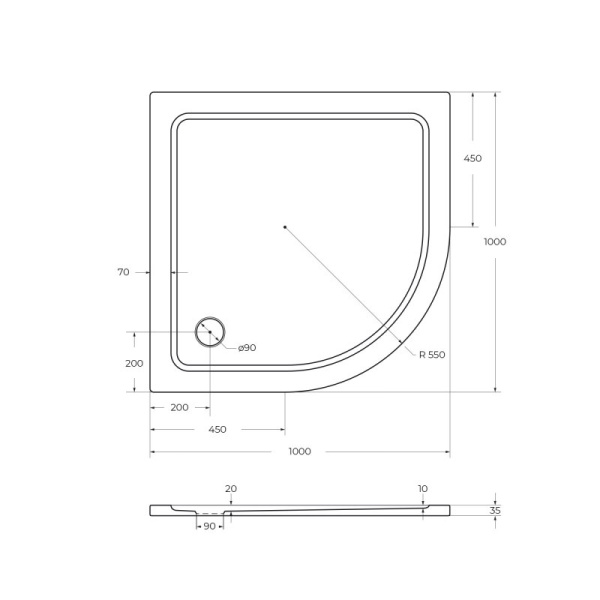 душевой поддон из стеклокомпозита cezares tray smc 100x100 tray-m-r-100-550-35-w белый