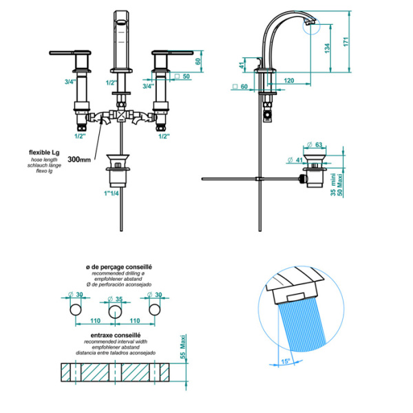 thg thg métropolis à manettes cristal noir смеситель для раковины, на 3 отв., цвет: хром/черный хрусталь