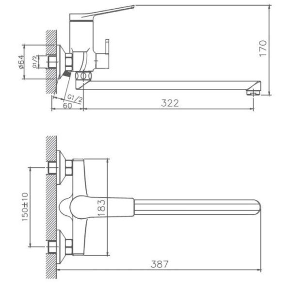 смеситель для ванны haiba hb22572 универсальный, цвет хром