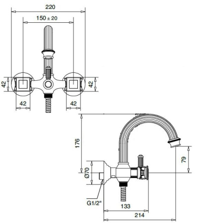 смеситель для ванны и душа cezares olimp-vd-03/24-m, цвет золото.