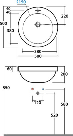 раковина встраиваемая 50 см globo band sap50bi