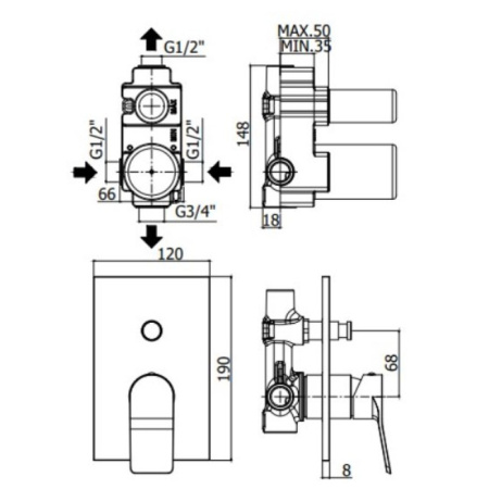 смеситель для ванны paffoni tilt ti015bo/m