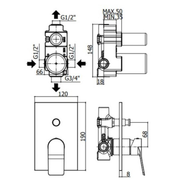 смеситель для ванны paffoni tilt ti015cr/m