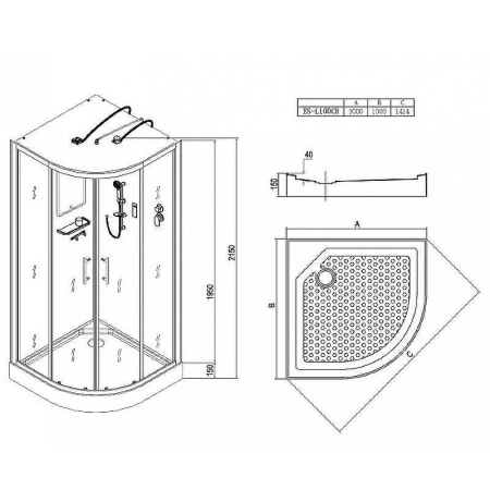 душевая кабина esbano es-l 100 cr (с подсветкой)