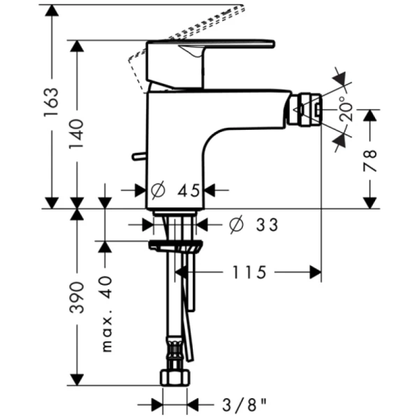 смеситель для биде с донным клапаном hansgrohe talis e2 31622000