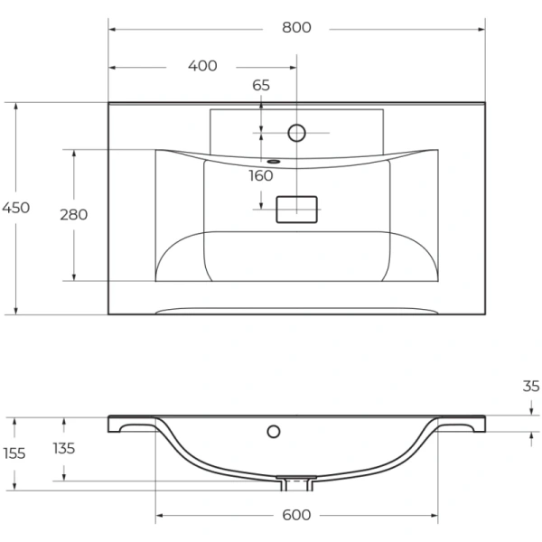 раковина полувстраиваемая belbagno 80 bb800/450-lv-mr-pr белая