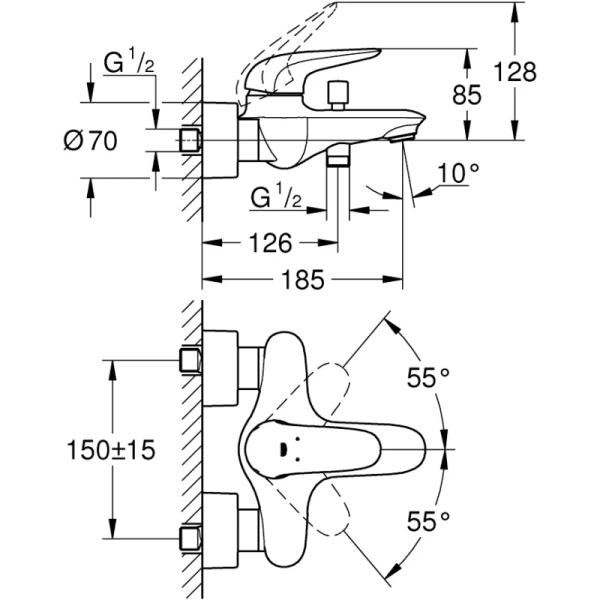 смеситель для ванны grohe eurostyle 23726003