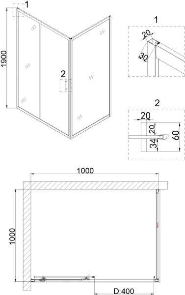 душевой уголок niagara nova 100×100 ng-62-10a-a100 профиль хром, стекло прозрачное