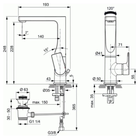 смеситель для раковины ideal standard edge a7110aa