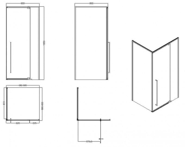 душевой уголок, душевое ограждение esbano art esa-90kv-gm 90х90 см с распашной дверью, квадратный, профиль оружейная сталь (gun metal), стекло прозрачное 6 мм, без поддона