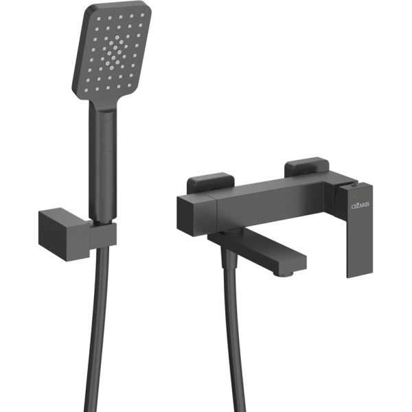 смеситель для ванны cezares slider slider-vd-nop с душевым гарнитуром, черный матовый