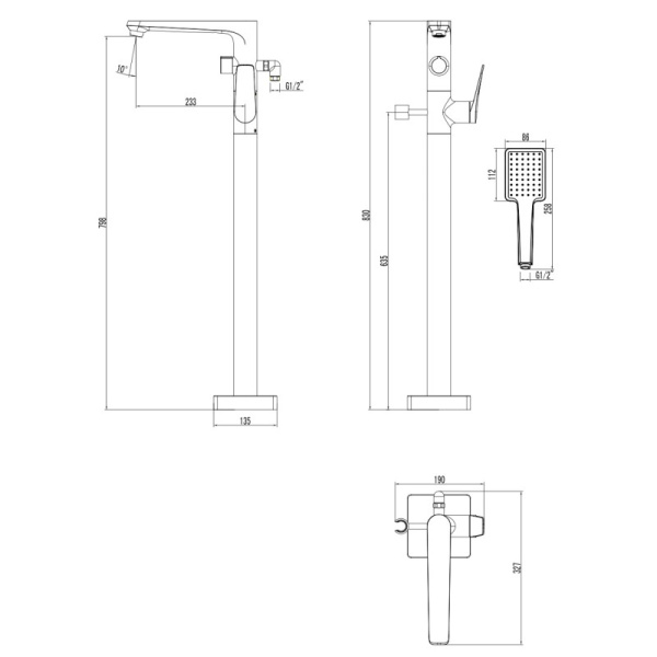 смеситель для ванны lemark bronx lm3744gm графит напольный