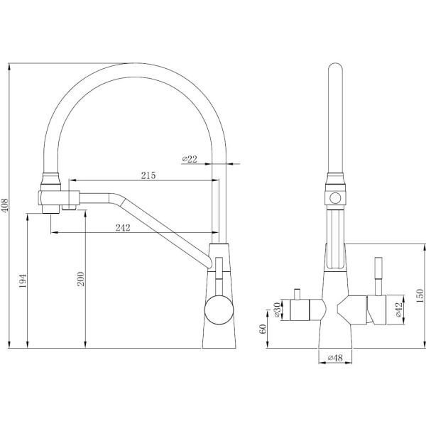 смеситель для кухни esko k25 w с подключением к фильтру, гибким изливом, никель матовый/белый смеситель для кухни esko k25 w с подключением к фильтру, гибким изливом, никель матовый/белый