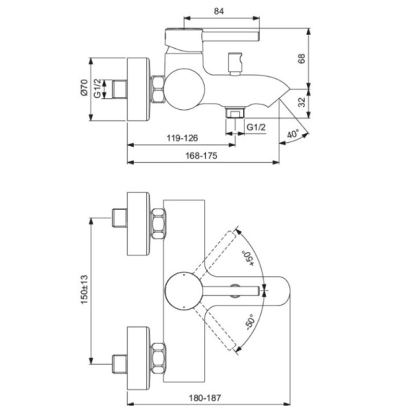 смеситель для ванны с душем ideal standard ceraline bc199aa