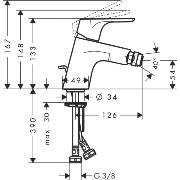 смеситель для биде с донным клапаном hansgrohe focus 31928000