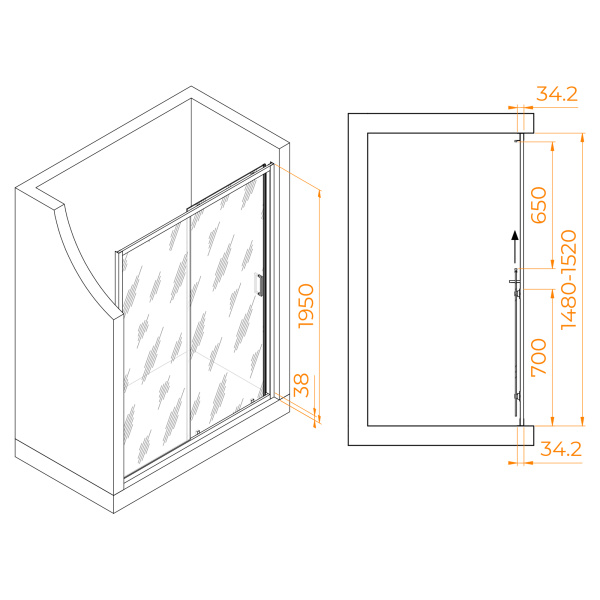 душевая дверь rgw passage pa-14gr 150 41081415-110 профиль серый, стекло прозрачное