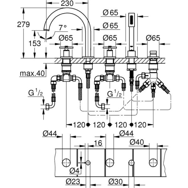 смеситель на борт ванны grohe atrio new 19923003