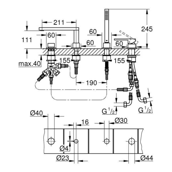 смеситель на борт ванны grohe plus 29307dc3