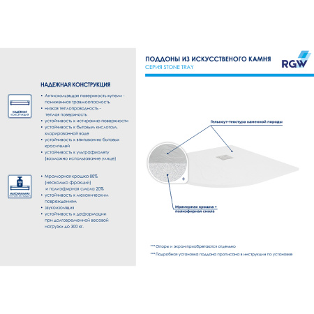 душевой поддон из искусственного камня rgw stone tray st/r-tr 90x90 16153099-11 терракот