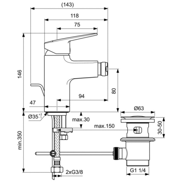 смеситель для биде с донным клапаном ideal standard ceraplan bd248xg