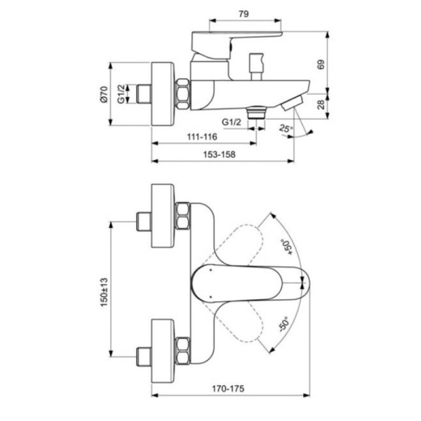 cмеситель для душа ideal standard cerafine model o bc500aa