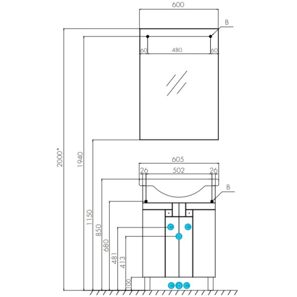 зеркало акватон фиджи 1a179502fg010 60х85 см