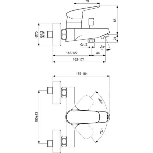 смеситель для ванны ideal standard ceraflex b1721aa