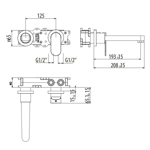 смеситель встроенный для раковины gattoni h2omix7000 7003570no, с внутренней частью, цвет черный матовый