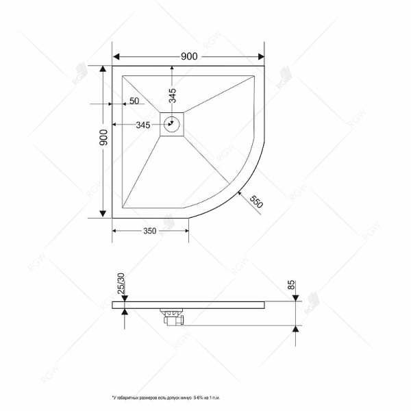 душевой поддон из искусственного камня rgw stone tray st/al-g 100х100 16153100-02 графит