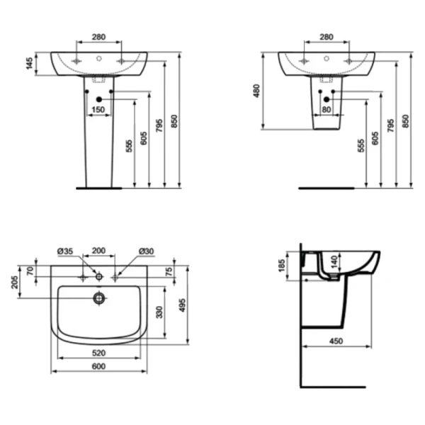 раковина подвесная 60 см ideal standard tempo t056401