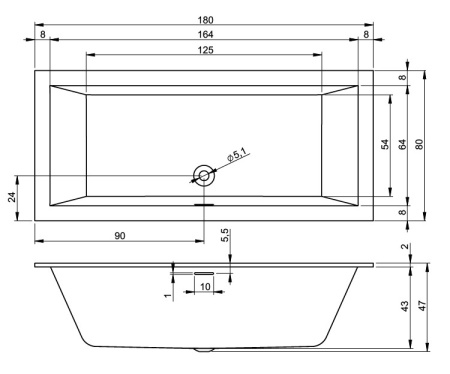 акриловая ванна riho rething cubic b106011005 180x80 см pulg&play, цвет белый