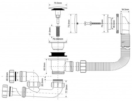 слив-перелив для ванны clickclack mcalpine mrb10-pb