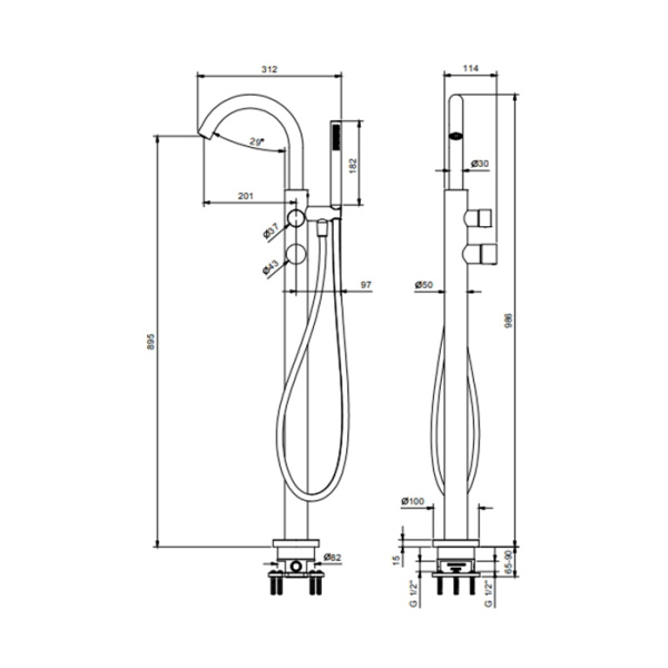 смеситель напольный для ванны fantini nice 65 02 s080b цвет хром