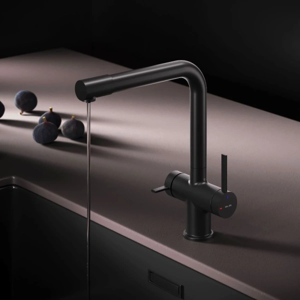 смеситель для кухни am.pm func f8f05722 coolstart, с подключением к фильтру, черный матовый