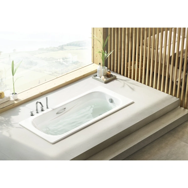 ванна стальная roca princess n 2204e0000 150x75 см, с отверстиями под ручки, антискользящим покрытием, белый