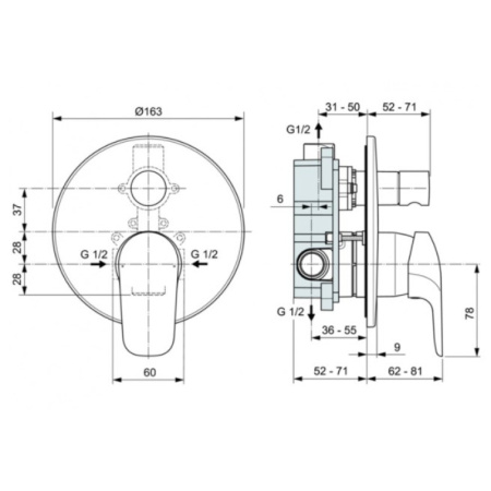 смеситель для ванны ideal standard ceraflex a6758aa с внутренней частью,