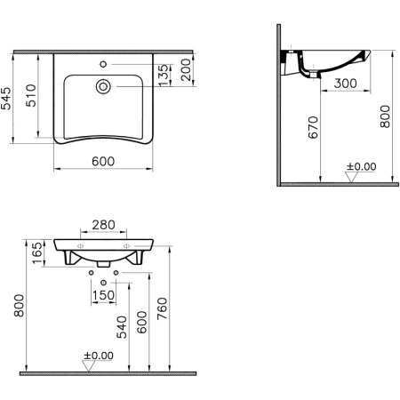 раковина полувстраиваемая vitra conforma 60 см 5289b003-0001