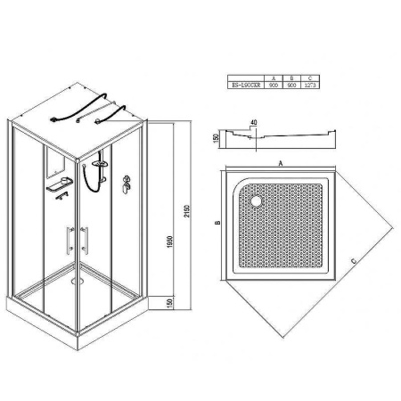 душевая кабина esbano es-l 90 ckr (с подсветкой)
