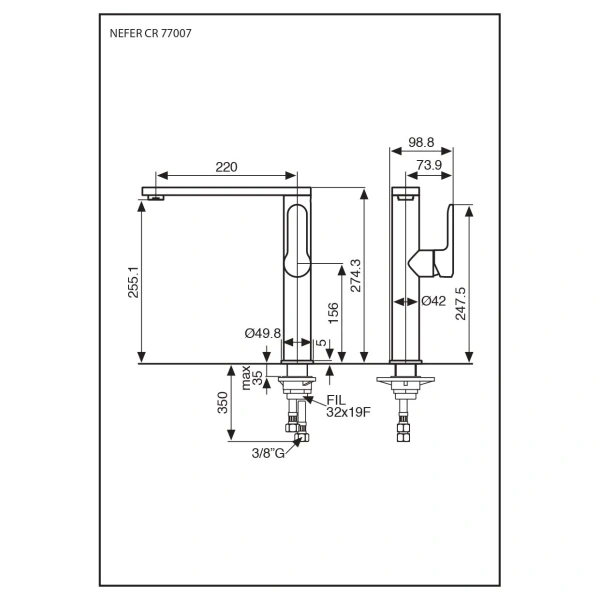 смеситель для кухни emmevi nefer 77007es/cr хром