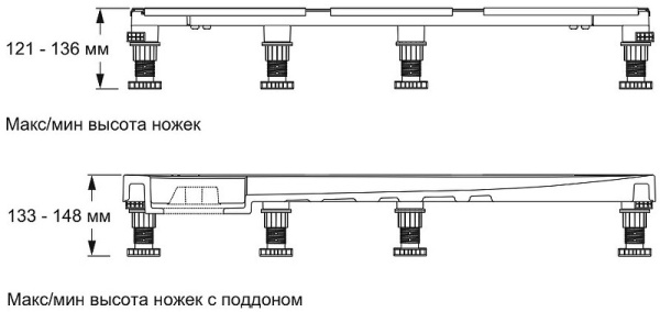 каркас для душевого поддона jacob delafon flight neus 120x90 e62524-ga серый